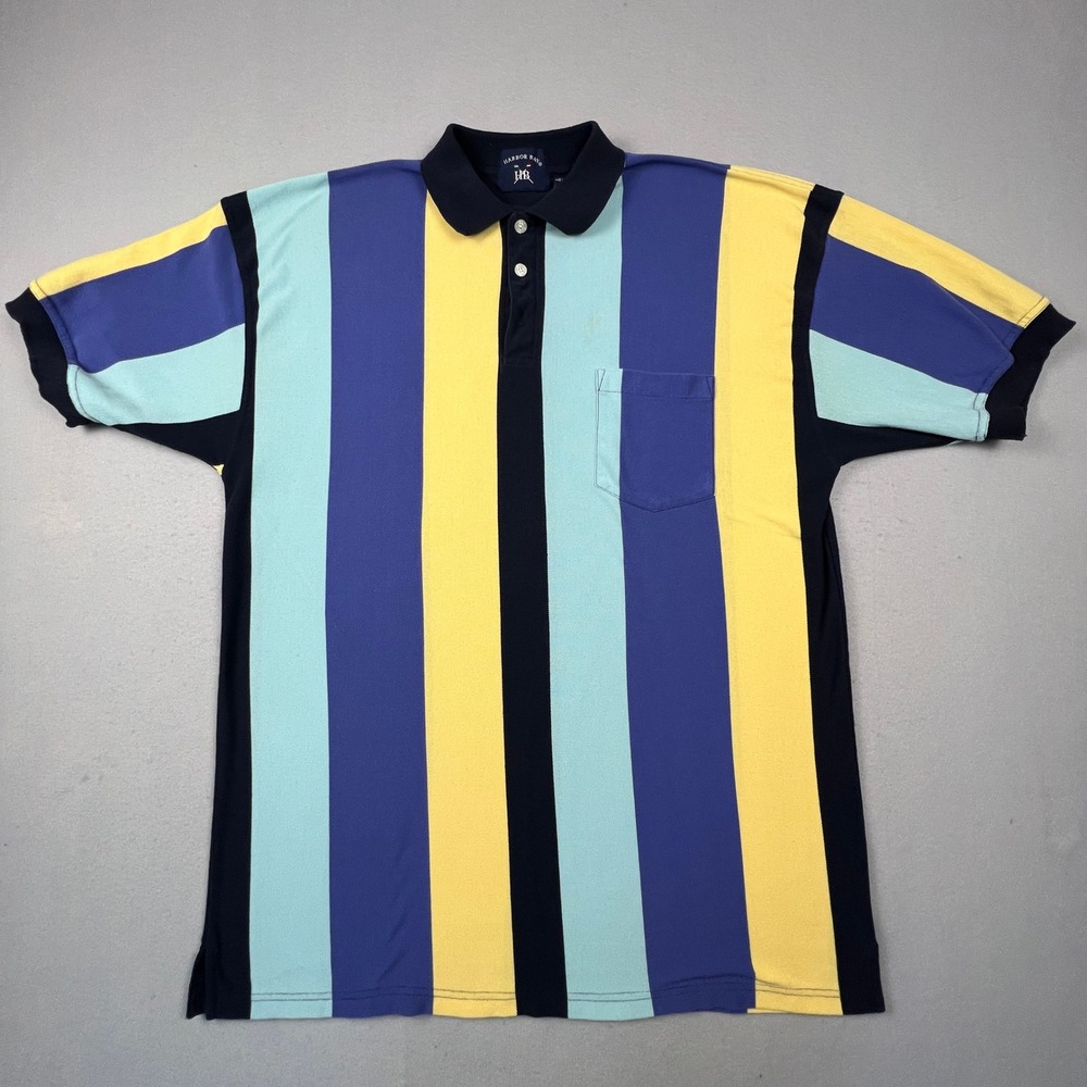 Harbor Bay Polo Shirt Mens 2XLT Multicolor Striped Pique Tall Short Sleeve Retro